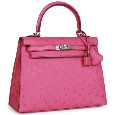 Hermès Kelly Sellier 25 Fuchsia Ostrich PHW 