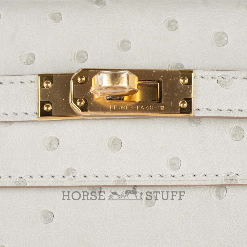 Hermès Kelly Sellier 25 Gris Perle Ostrich GHW