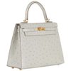Hermès Kelly Sellier 25 Gris Perle Ostrich GHW