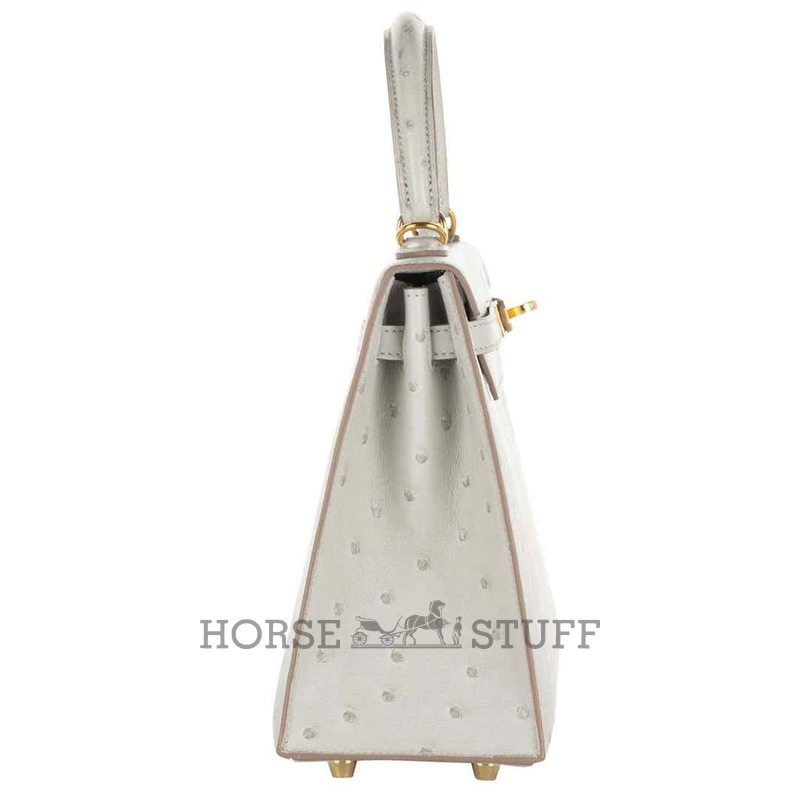 Hermès Kelly Sellier 25 Gris Perle Ostrich GHW