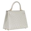 Hermès Kelly Sellier 25 Gris Perle Ostrich GHW
