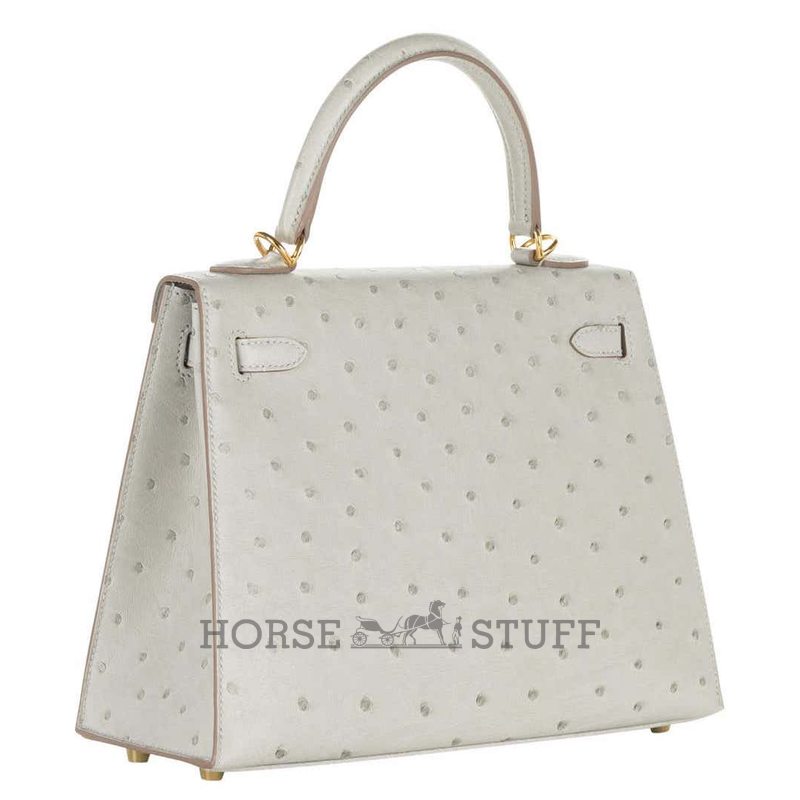 Hermès Kelly Sellier 25 Gris Perle Ostrich GHW