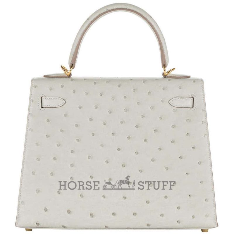 Hermès Kelly Sellier 25 Gris Perle Ostrich GHW