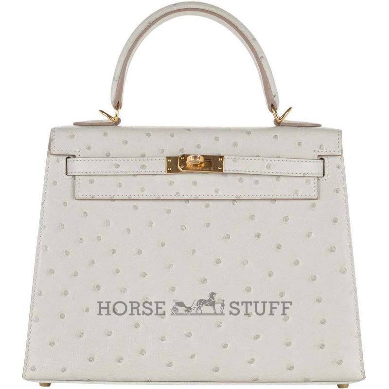 Hermès Kelly Sellier 25 Gris Perle Ostrich GHW