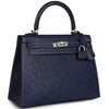 Hermès Kelly Sellier 25 Special Order HSS Verso Blue Iris / Rouge de Coeur with White Contrast Stitching Ostrich BPHW