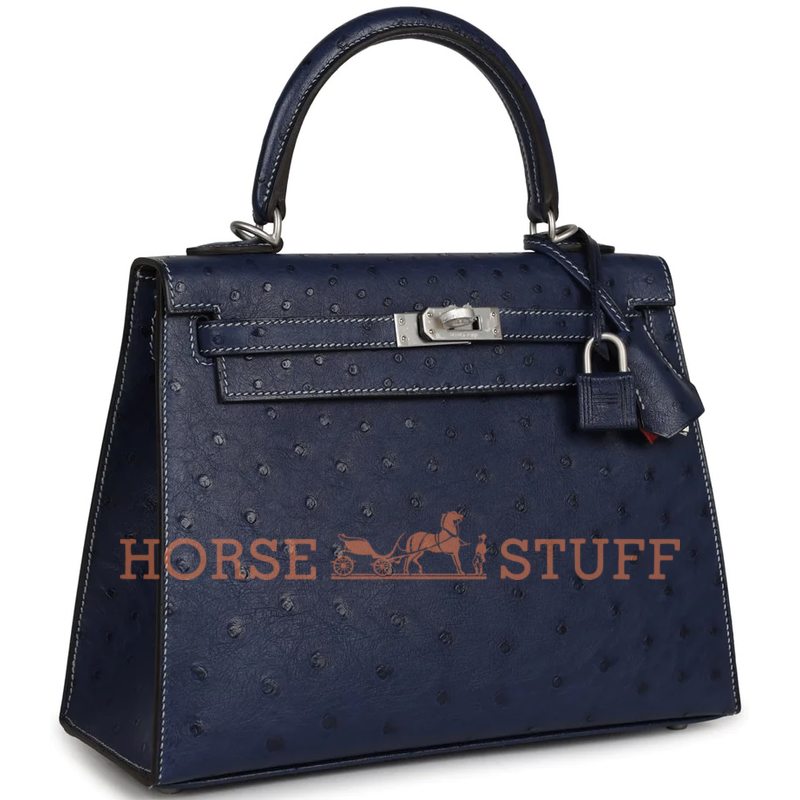 Hermès Kelly Sellier 25 Special Order HSS Verso Blue Iris / Rouge de Coeur with White Contrast Stitching Ostrich BPHW