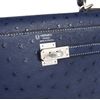 Hermès Kelly Sellier 25 Special Order HSS Verso Blue Iris / Rouge de Coeur with White Contrast Stitching Ostrich BPHW