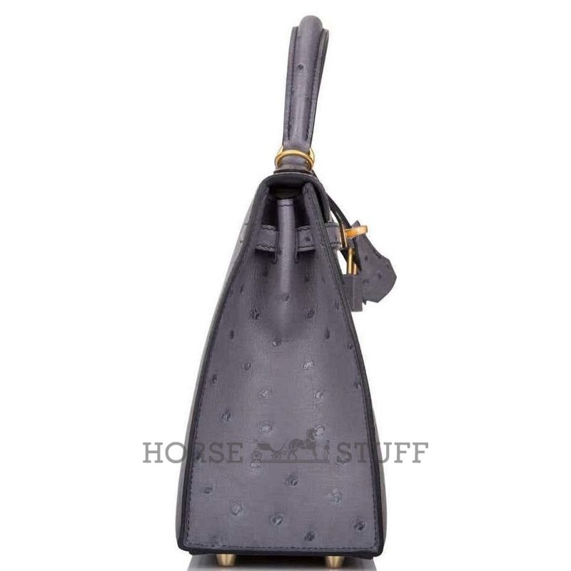 Hermès Kelly Sellier 25 Special Order HSS Verso Gris Agate / Blue Elecrique Ostrich BGHW