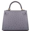 Hermès Kelly Sellier 25 Special Order HSS Verso Gris Agate / Blue Elecrique Ostrich BGHW