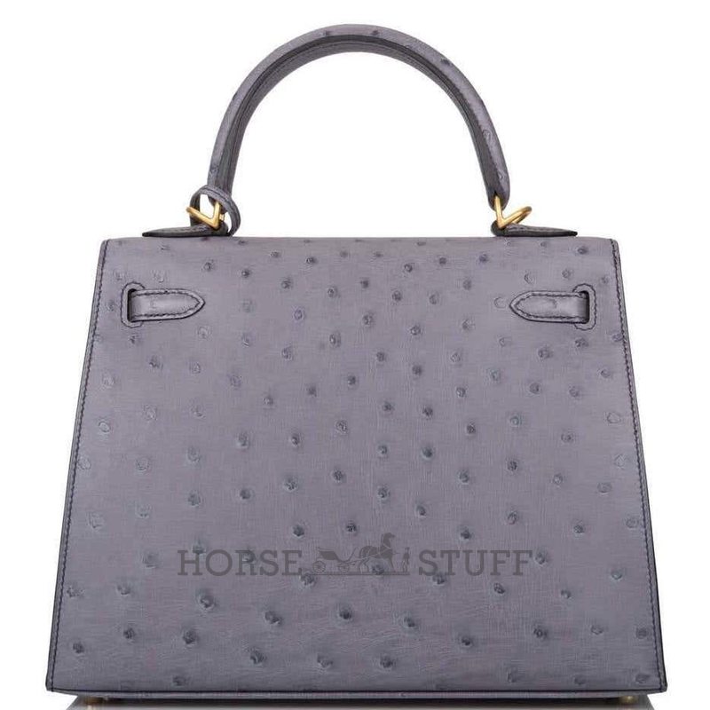 Hermès Kelly Sellier 25 Special Order HSS Verso Gris Agate / Blue Elecrique Ostrich BGHW