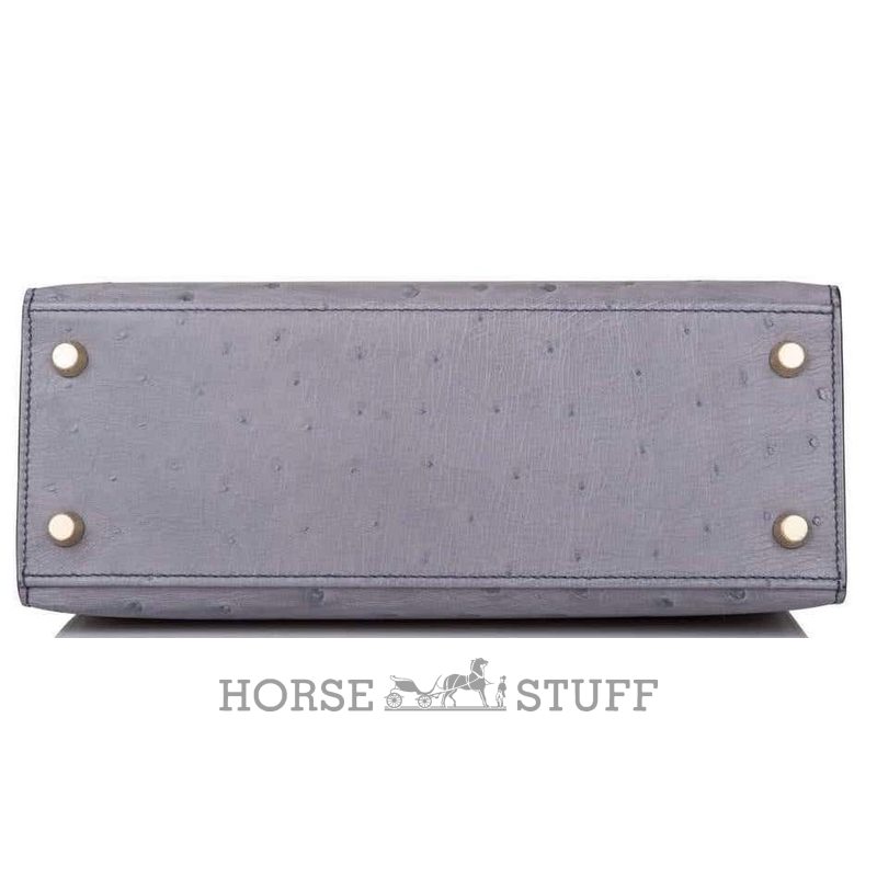 Hermès Kelly Sellier 25 Special Order HSS Verso Gris Agate / Blue Elecrique Ostrich BGHW