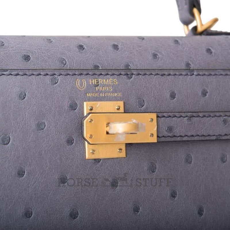 Hermès Kelly Sellier 25 Special Order HSS Verso Gris Agate / Blue Elecrique Ostrich BGHW