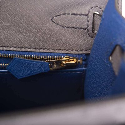 Hermès Kelly Sellier 25 Special Order HSS Verso Gris Agate / Blue Elecrique Ostrich BGHW
