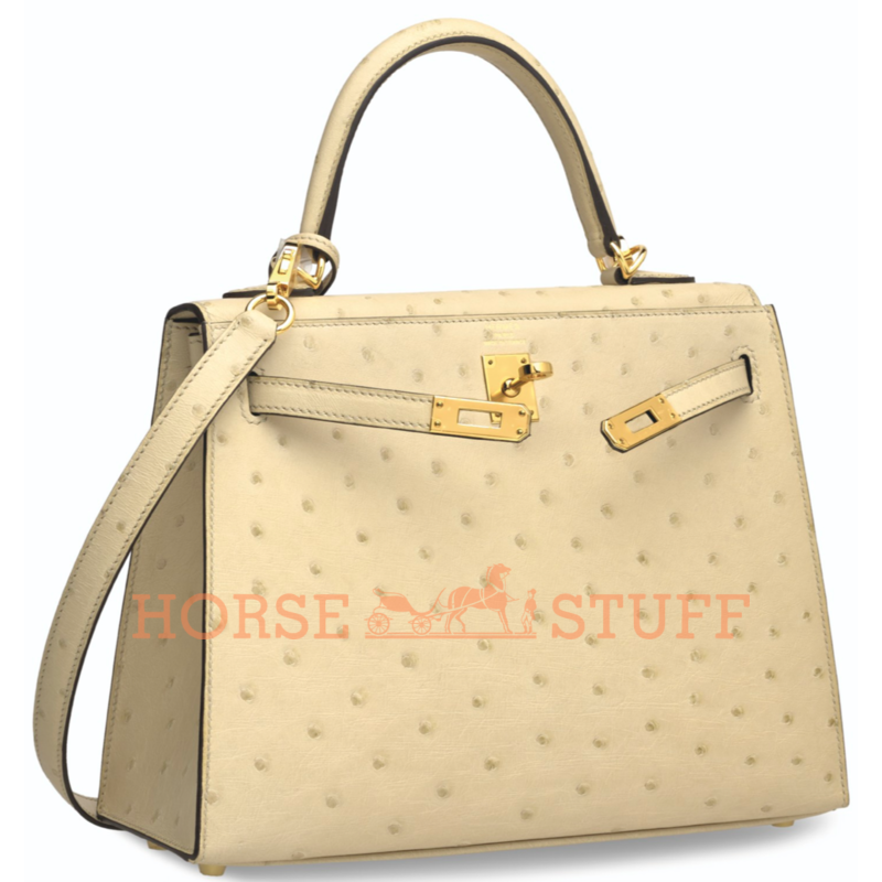 Hermès Kelly Sellier 25 Parchemin Ostrich GHW