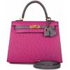 Hermès Kelly Sellier 25 Special Order HSS Rose Pourpre / Gris Agate Ostrich BGHW