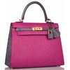 Hermès Kelly Sellier 25 Special Order HSS Rose Pourpre / Gris Agate Ostrich BGHW