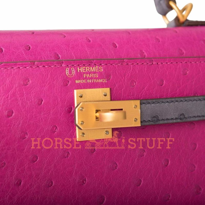 Hermès Kelly Sellier 25 Special Order HSS Rose Pourpre / Gris Agate Ostrich BGHW