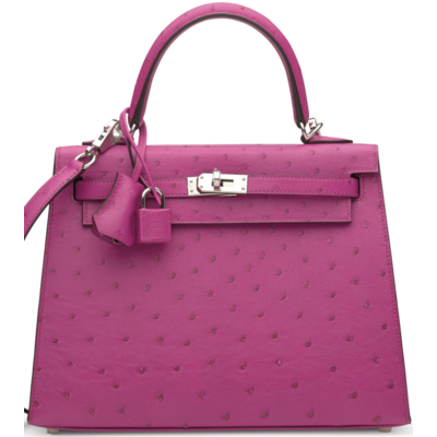 Hermès Kelly Sellier 25 Rose Pourpre Ostrich PHW