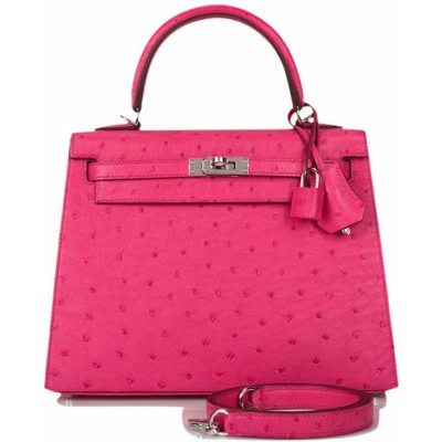 Hermès Kelly Sellier 25 Rose Tyrien Ostrich PHW