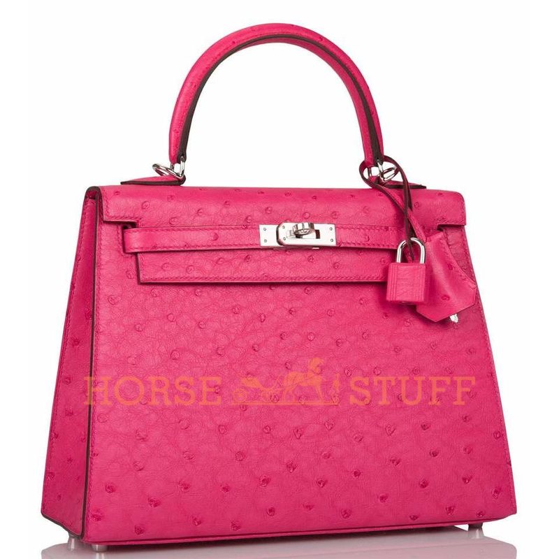 Hermès Kelly Sellier 25 Rose Tyrien Ostrich PHW