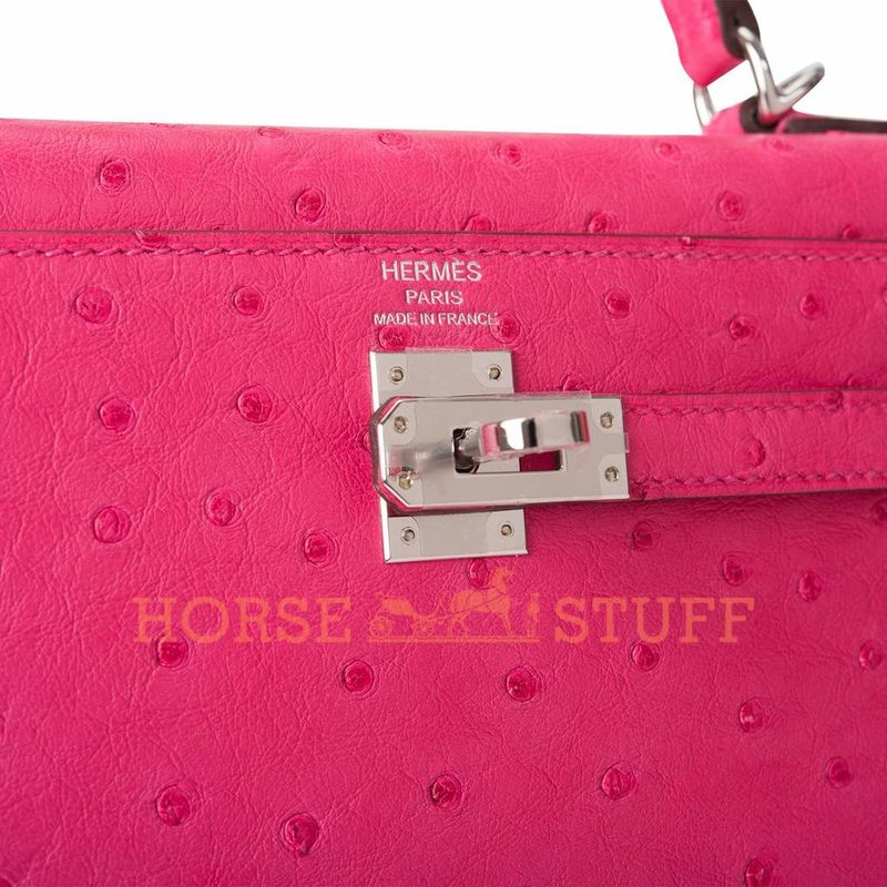 Hermès Kelly Sellier 25 Rose Tyrien Ostrich PHW