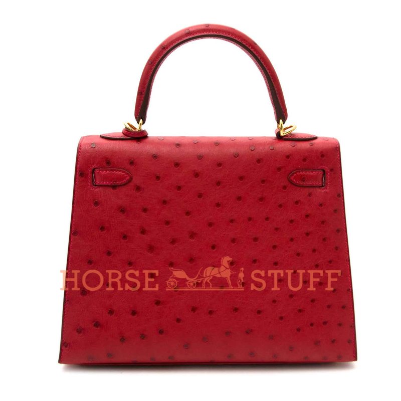 Hermès Kelly Sellier 25 Rouge Vif Ostrich GHW