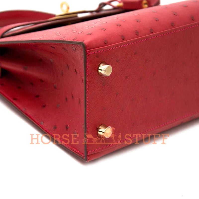 Hermès Kelly Sellier 25 Rouge Vif Ostrich GHW