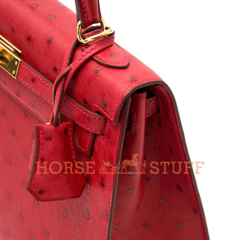 Hermès Kelly Sellier 25 Rouge Vif Ostrich GHW