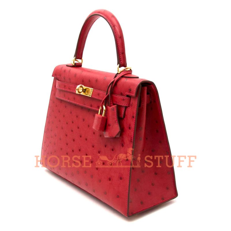 Hermès Kelly Sellier 25 Rouge Vif Ostrich GHW