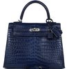 Hermès Kelly Sellier 25 Blue Indigo Aizome Matte Crocodile Porosus PHW