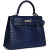 Hermès Kelly Sellier 25 Blue Indigo Aizome Matte Crocodile Porosus PHW
