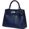 Hermès Kelly Sellier 25 Blue Indigo Aizome Matte Crocodile Porosus PHW