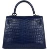 Hermès Kelly Sellier 25 Blue Indigo Aizome Matte Crocodile Porosus PHW