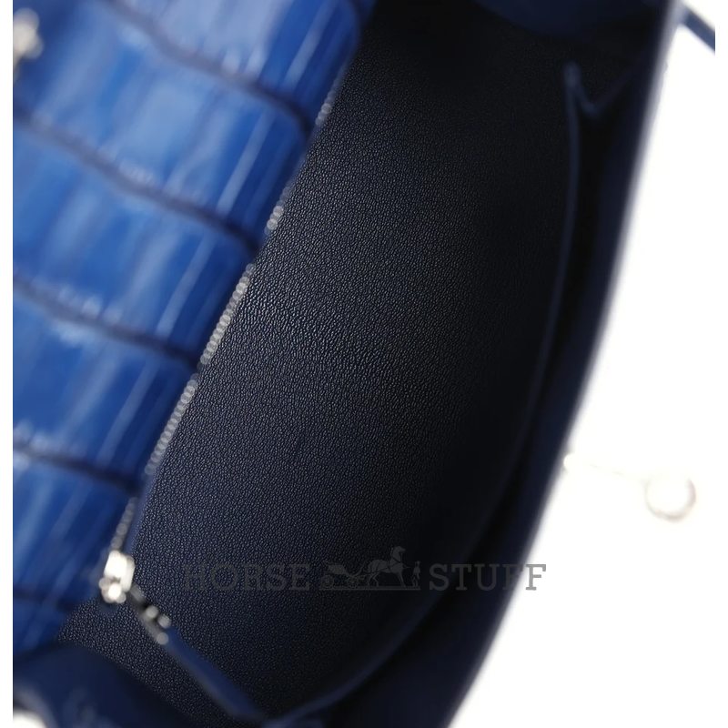 Hermès Kelly Sellier 25 Blue Indigo Aizome Matte Crocodile Porosus PHW