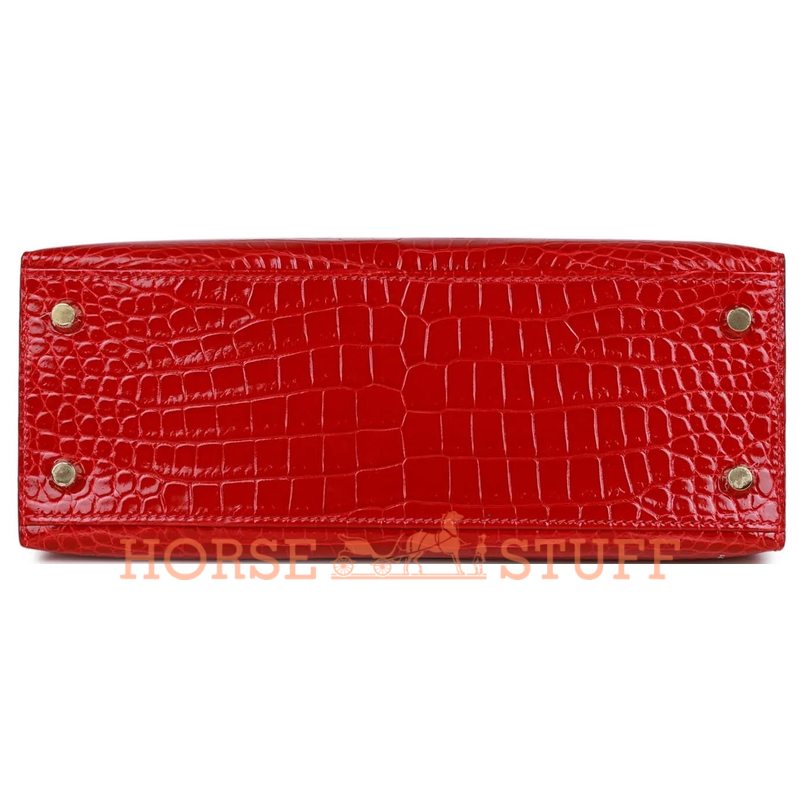 Hermès Kelly Sellier 25 Braise Lisse Crocodile Porosus GHW