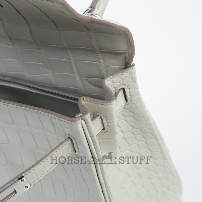 Hermès Kelly Retourne 25 Beton Matte Crocodile Alligator PHW
