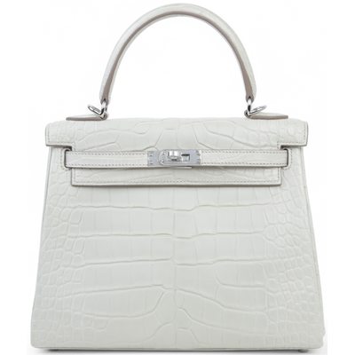 Hermès Kelly Retourne 25 Beton Matte Crocodile Alligator PHW