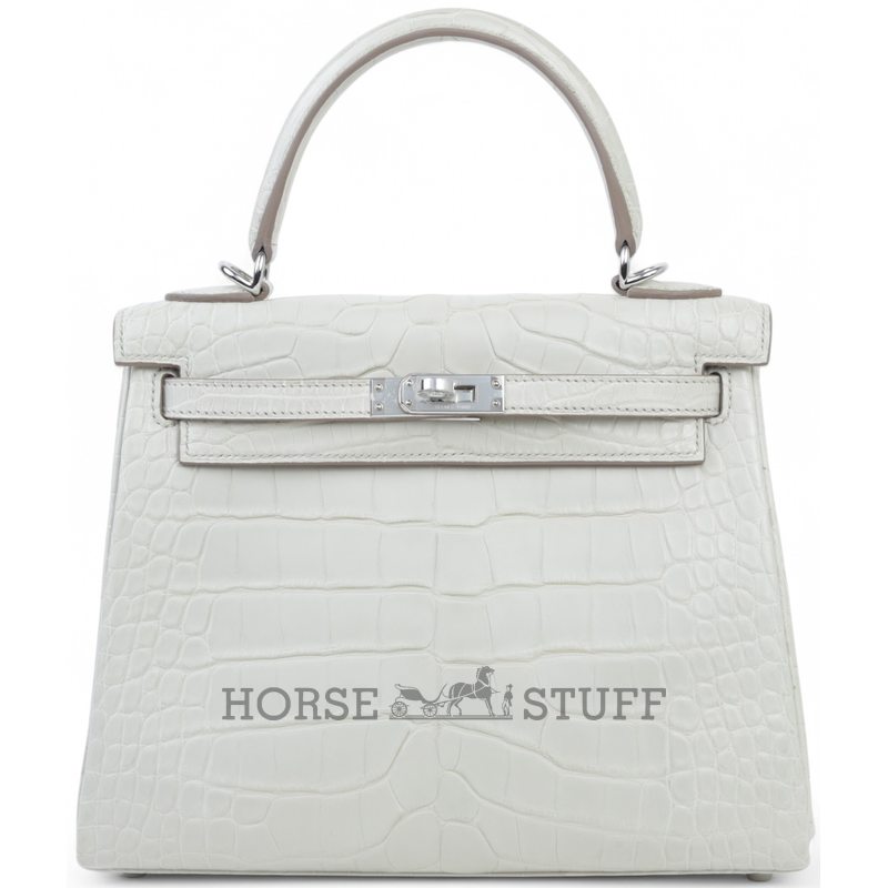 Hermès Kelly Retourne 25 Beton Matte Crocodile Alligator PHW