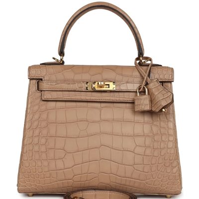 Hermès Kelly Retourne 25 Chai Matte Crocodile Alligator GHW