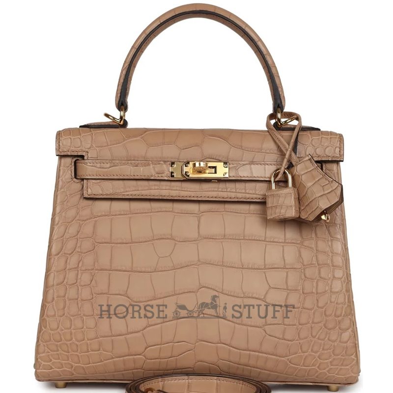 Hermès Kelly Retourne 25 Chai Matte Crocodile Alligator GHW