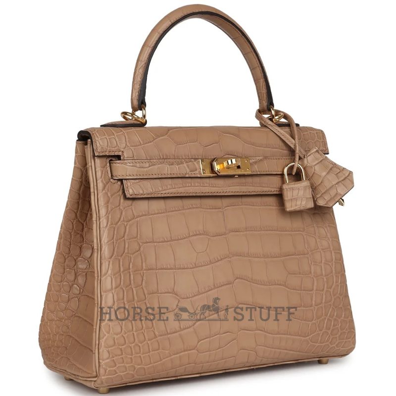 Hermès Kelly Retourne 25 Chai Matte Crocodile Alligator GHW