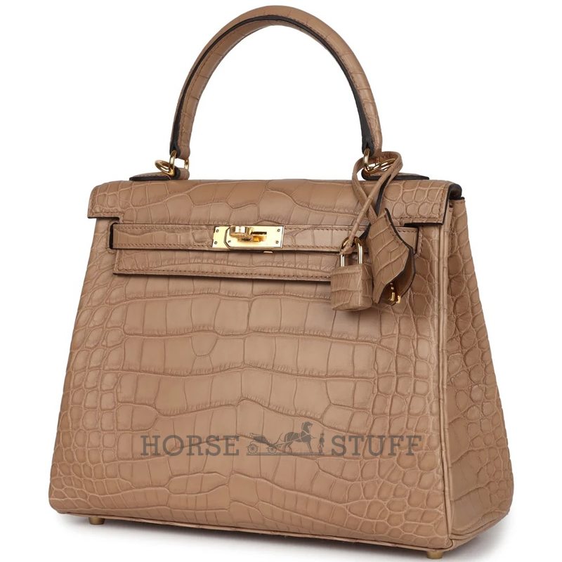 Hermès Kelly Retourne 25 Chai Matte Crocodile Alligator GHW