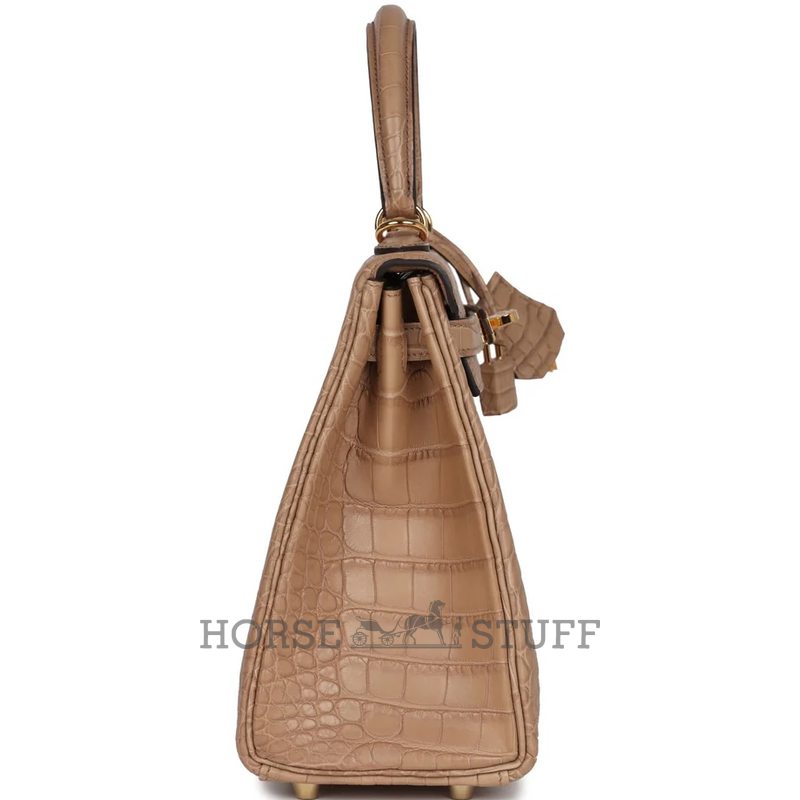 Hermès Kelly Retourne 25 Chai Matte Crocodile Alligator GHW