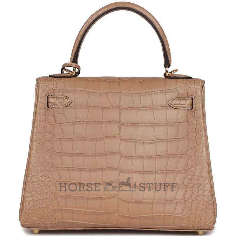 Hermès Kelly Retourne 25 Chai Matte Crocodile Alligator GHW
