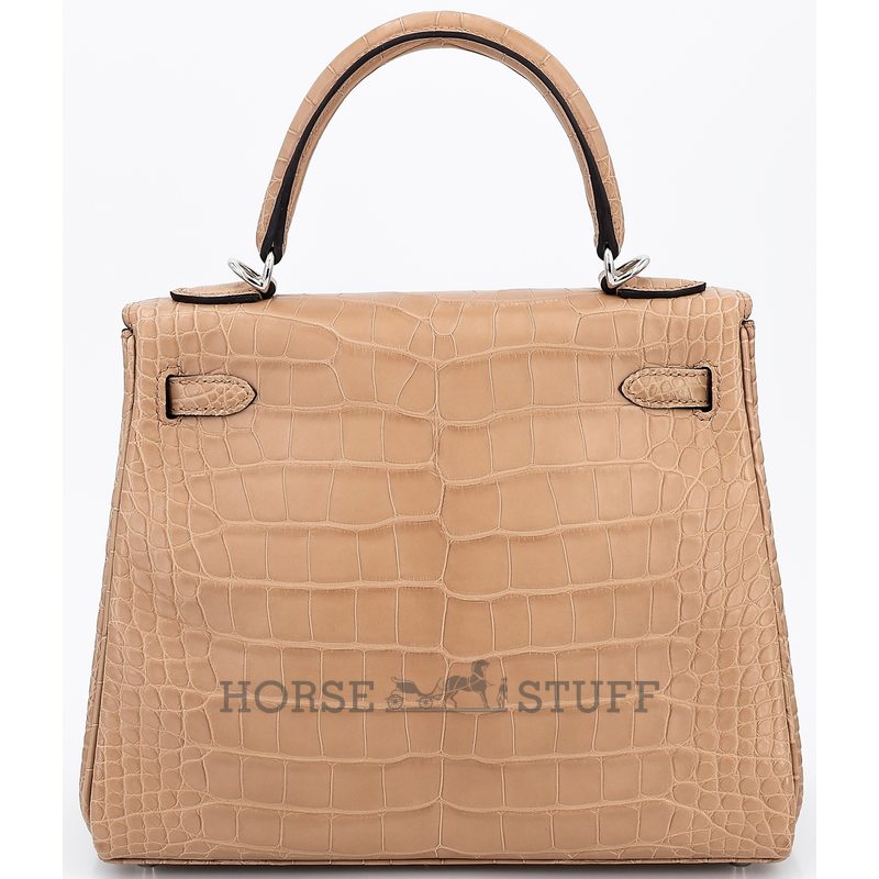 Hermès Kelly Retourne 25 Chai Matte Crocodile Alligator PHW