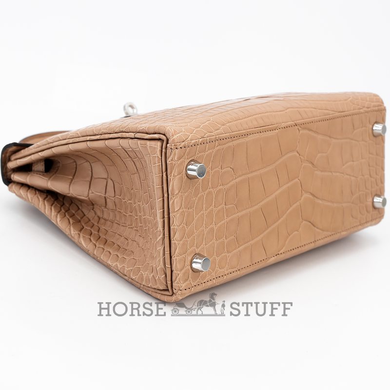 Hermès Kelly Retourne 25 Chai Matte Crocodile Alligator PHW