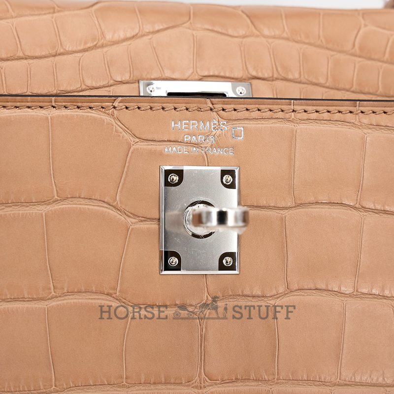 Hermès Kelly Retourne 25 Chai Matte Crocodile Alligator PHW