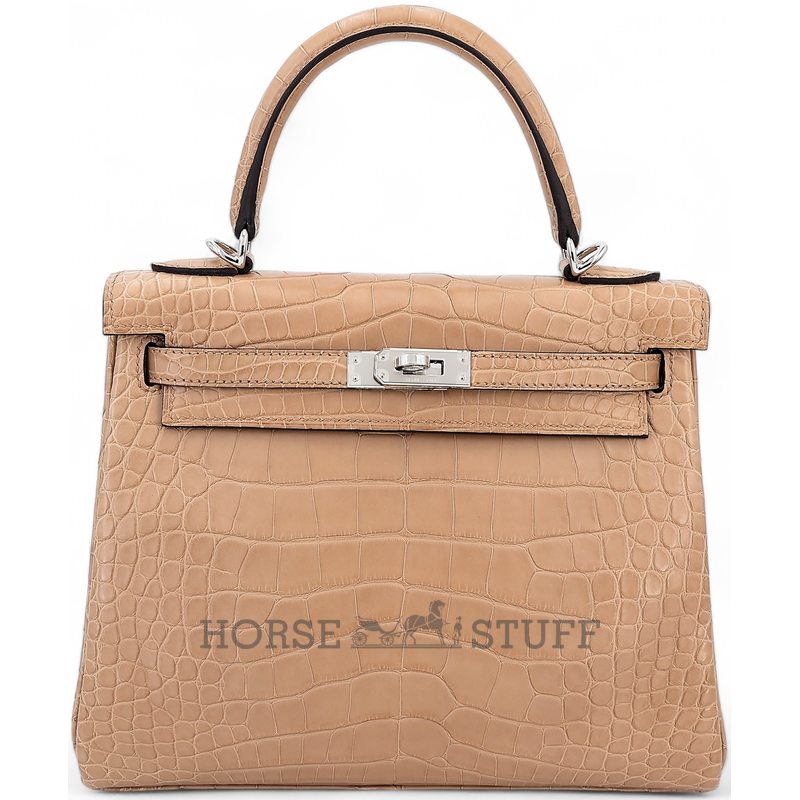 Hermès Kelly Retourne 25 Chai Matte Crocodile Alligator PHW