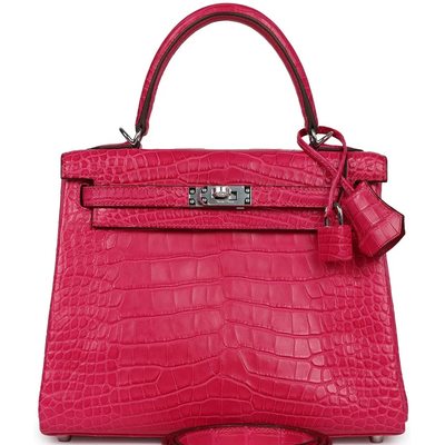 Hermès Kelly Retourne 25 Framboise Matte Crocodile Alligator PHW