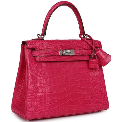 Hermès Kelly Retourne 25 Framboise Matte Crocodile Alligator PHW